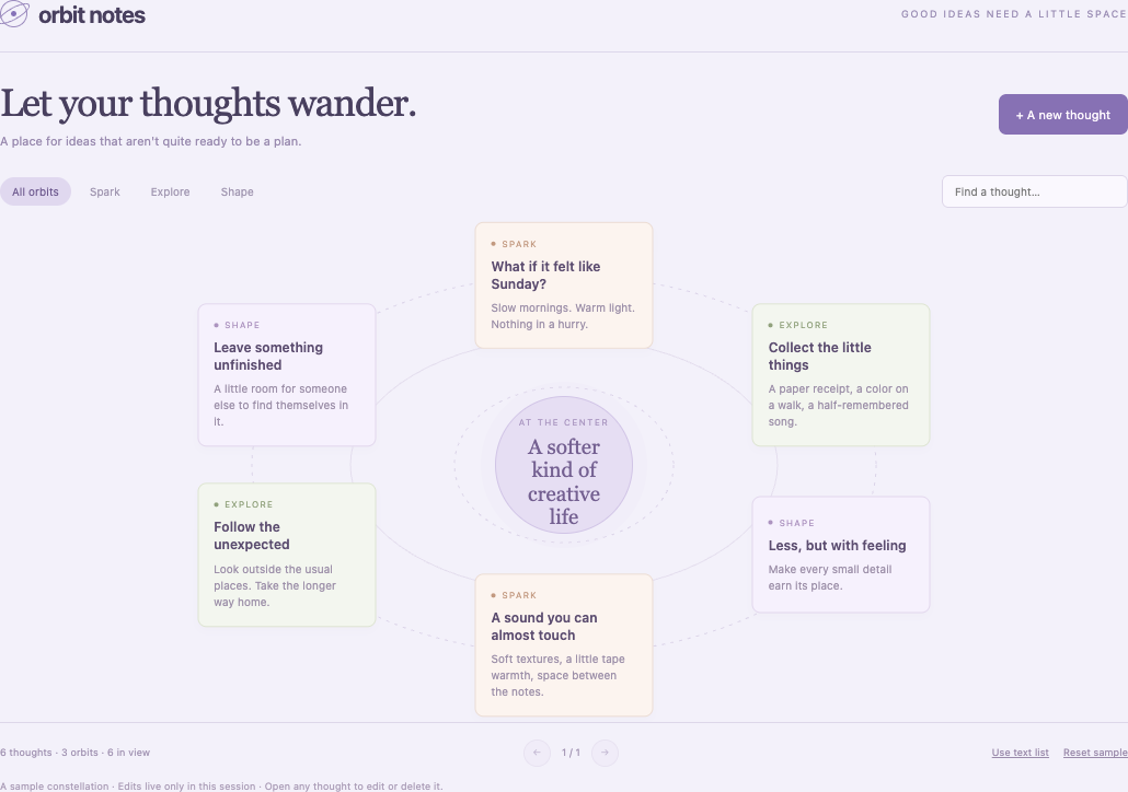Orbit Notes working app preview