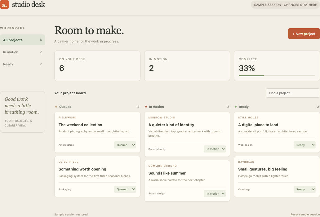 Studio Desk working app preview