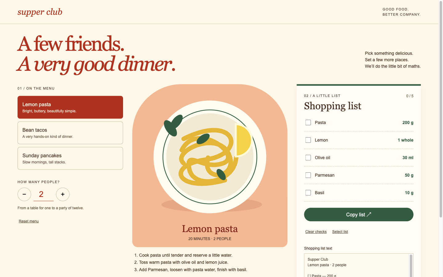 Supper Club working app preview