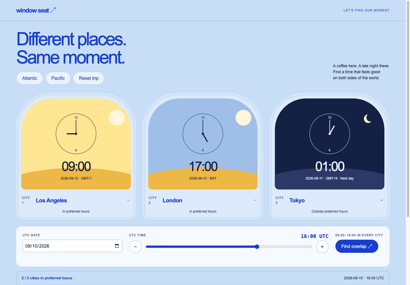 Window Seat working app preview
